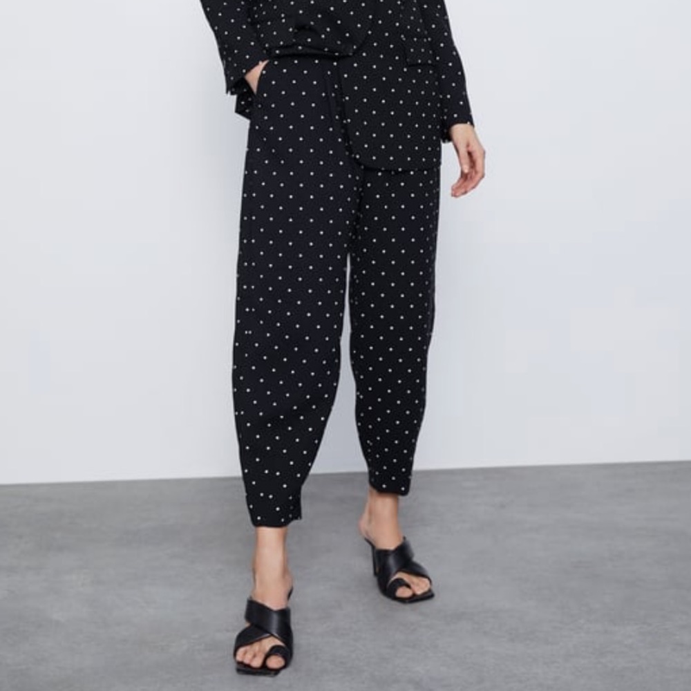 𝗡𝗪𝗧 𝗭𝗮𝗿𝗮 • Slouchy Polka Dot Pants High Waist Pleated Ankle M